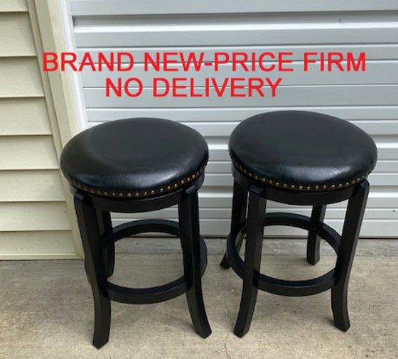 New, Price Firm, Set of 2, Boraam Cordova 24" Backless Swivel Counter Stools, Black