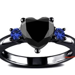 Black Zircon Heart Shaped Ring Sz 9