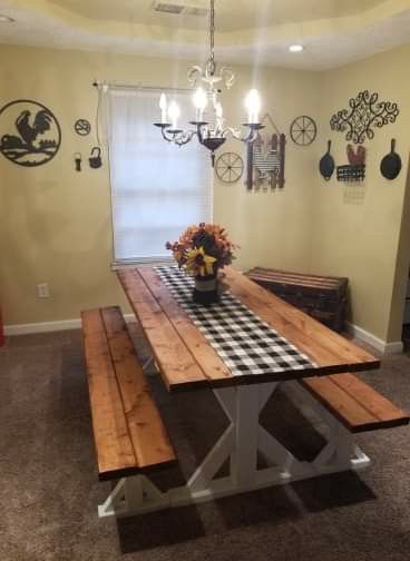Farm House Style Dining Table & Benches