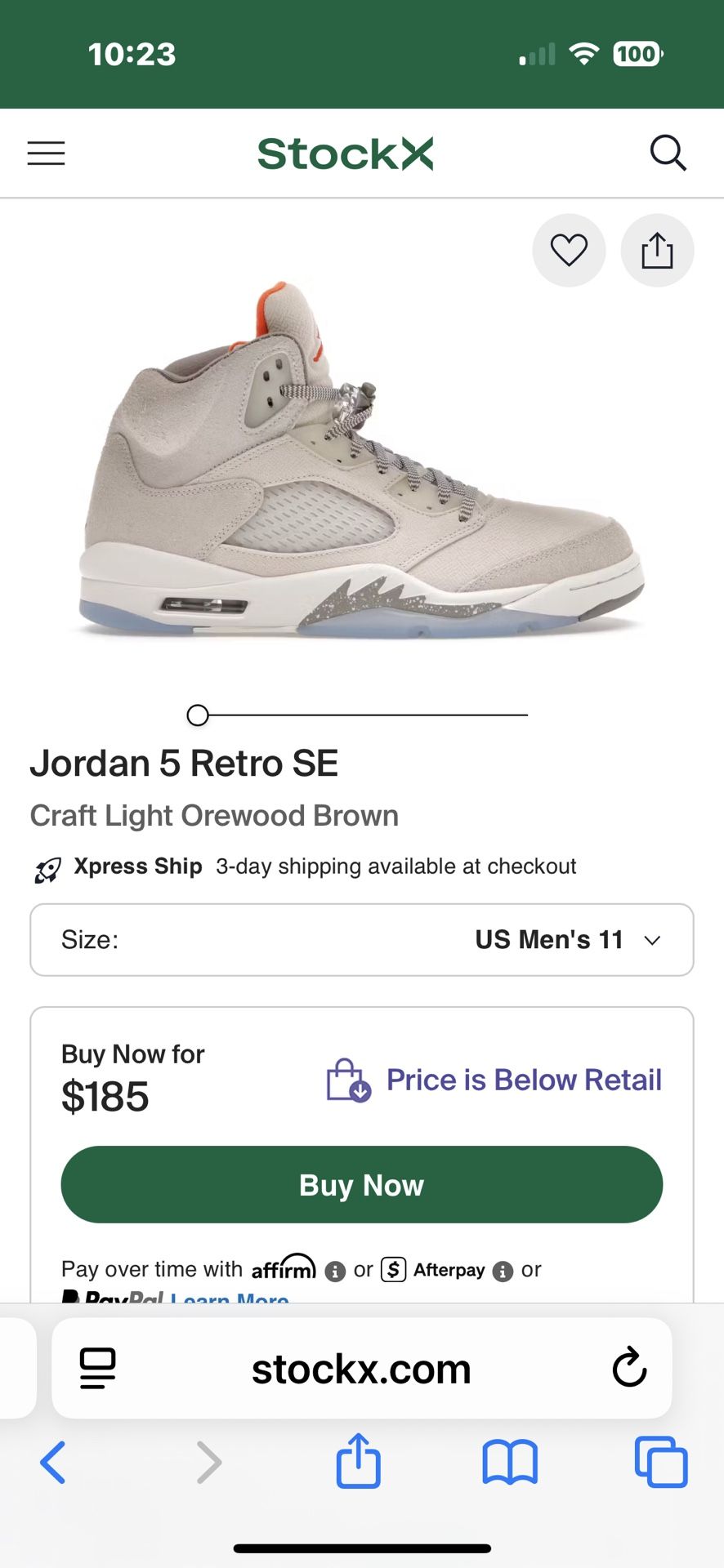 Used Jordan 5 Retro SE Craft Light Orewood Brown size 11men . Needs to be cleaned. But is great shape