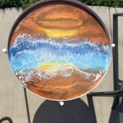 Ocean Sunset Resin Accent Table – Handmade Coastal End Table