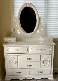 White Dresser with Oval Mirror