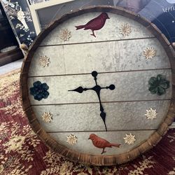 23” Diameter Indoor/Outdoor Farmhouse Cottage Wall Clock Red Birds and Flowers