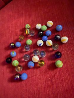 Vintage set of 34 blue and green marbles