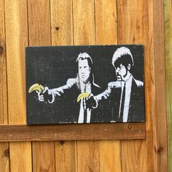 Banksy Pulp Fiction Banana Guns Canvas Wall Art - 12” x 18”