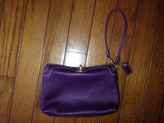 Leather Coach Wristlet - Purple