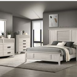 Sarter White Panel Bedroom Set ( Queen, king, twin, full bedroom set - bed frame- tall dresser, nightstand and chest, mattress options