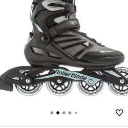 Rollerblade Zetrablade Women's Adult Fitness Inline Skate, Black and Light Blue, Performance Inline Skates