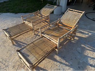 Bamboo Rattan Chaise Lounge Pair