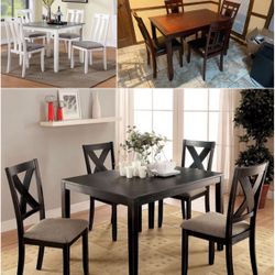 5 PIECE DINING SETS! $475 DELIVERY INCLUDED!!!  Available in black, brown or white !!!  Set includes dining table and 4 chairs !!!!  You don’t pay unt