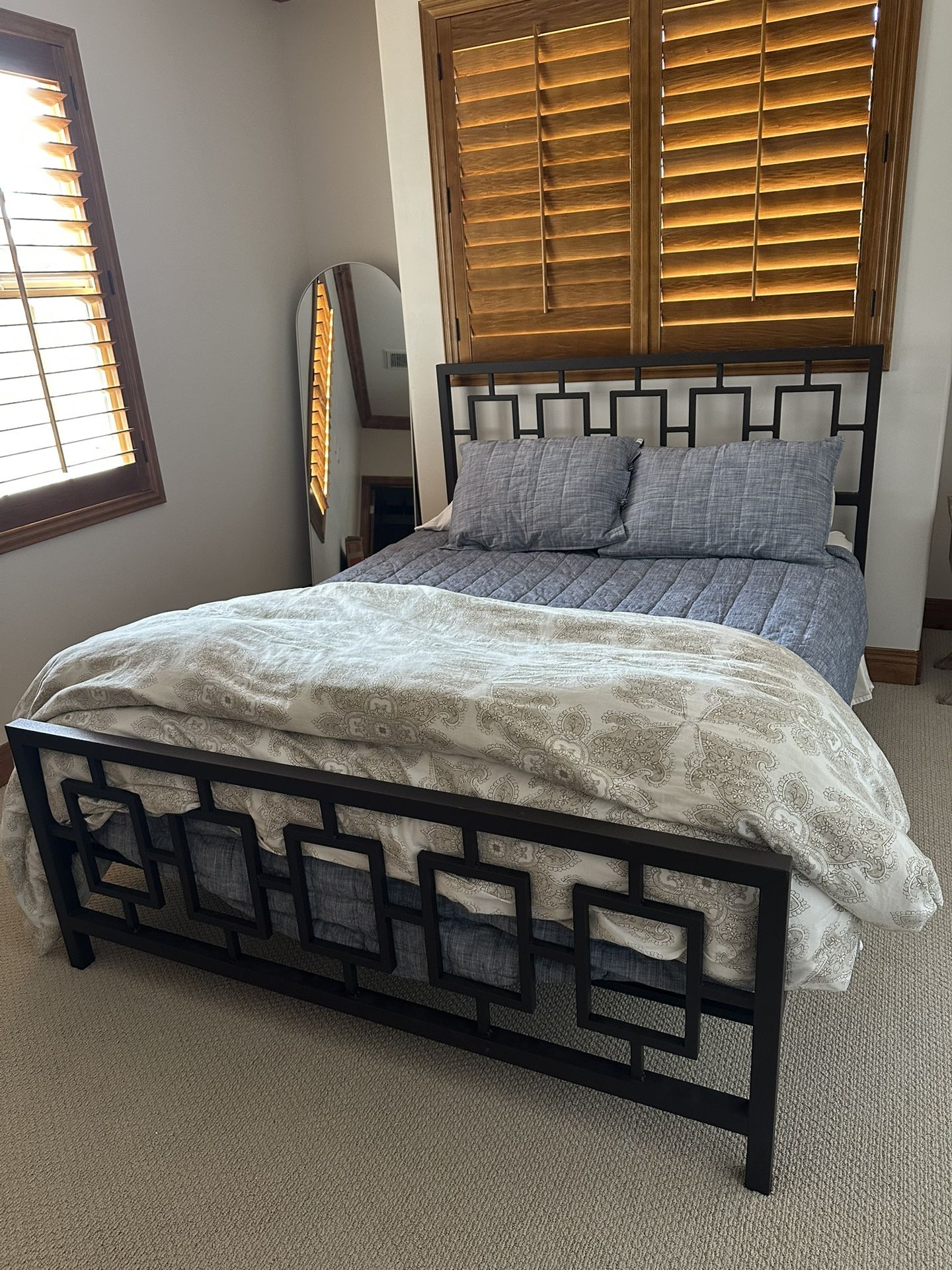 Modern Brown Geometric Queen Bed Frame