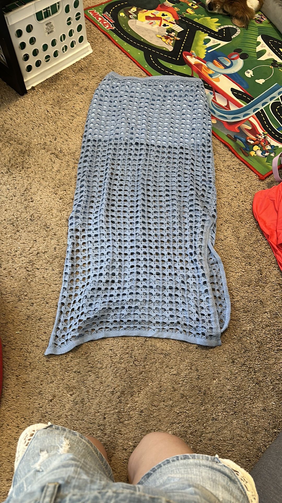 Fashion Nova Light Blue Full Of Holes Maxi Skirt