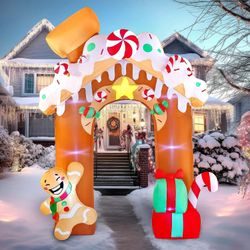 10 FT Christmas Inflatable Gingerbread House Archway LED LIGHT Archway Xmas Party Indoor Outdoor Yard Décor Holiday Season Decorations