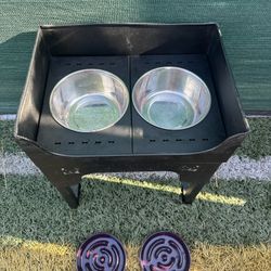 Dog Bowl Stand With 2 Bowls & 2 Insert Slow Feeders