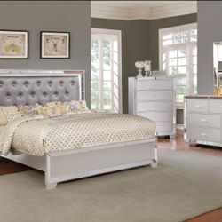 Brand New Queen Silver LED Bedroom Set! As Low As $55 Down With Acima!