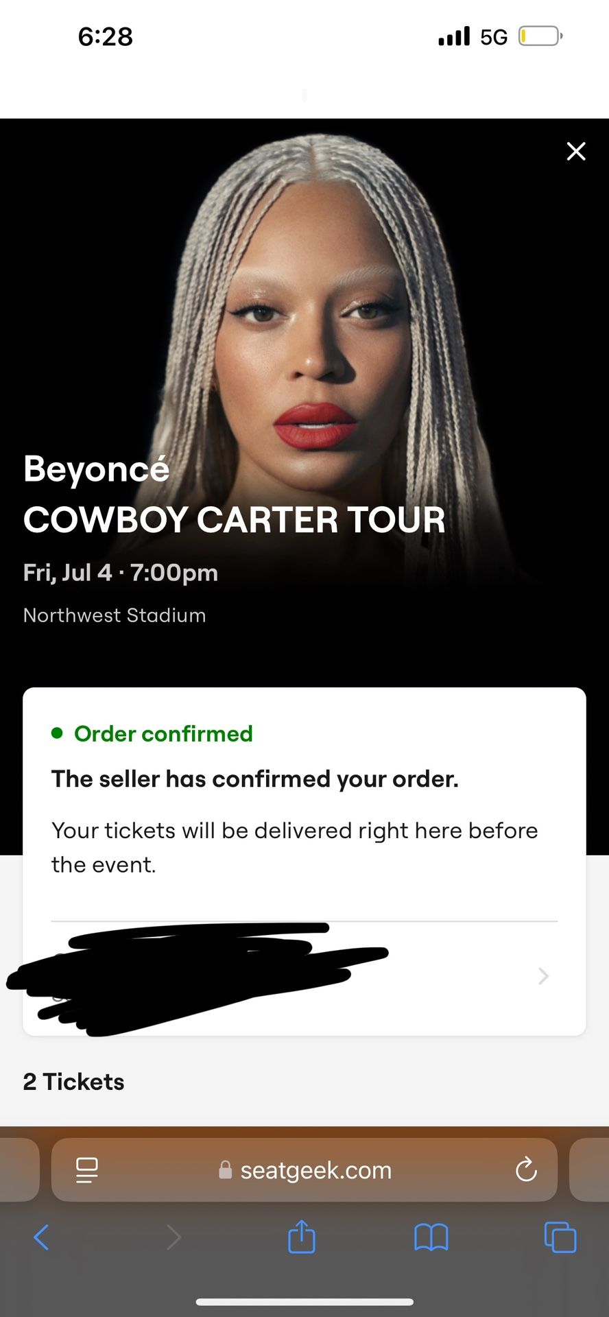 Beyoncé Cowboy Carter Tour 2 Floor Seats D.C. Night 1 (July 4th)