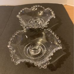 Imperial Glass Candlewick Flower Candle Holders Bowl Shape Pair Vintage Taper B4