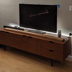 Modern TV Stand Credenza With Storage, Dark Walnut