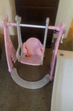 Pink and Gray Kids Swing and Slide Playset