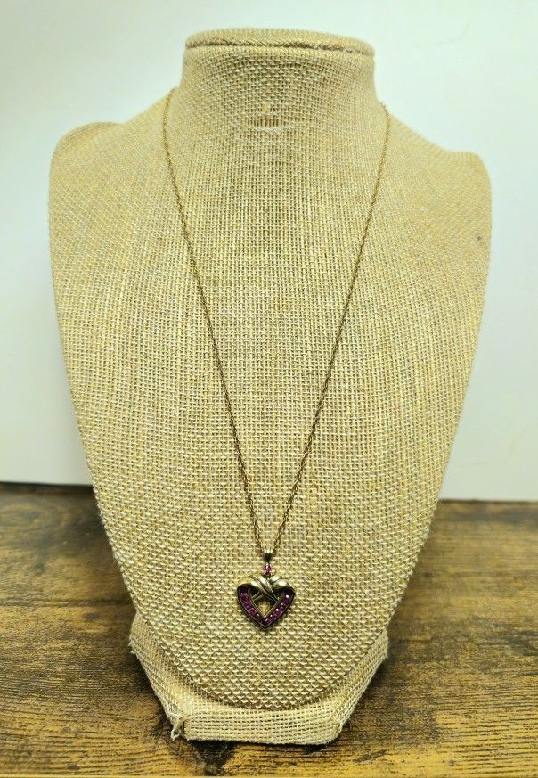 DANBURY MINT Sterling Silver Genuine Ruby Heart Pendant