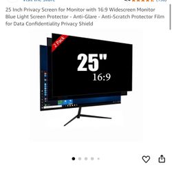 25 Inch Privacy Screen for Monitor with 16:9 Widescreen Monitor Blue Light Screen Protector - Anti-Glare - Anti-Scratch Protector Film for Data Confid