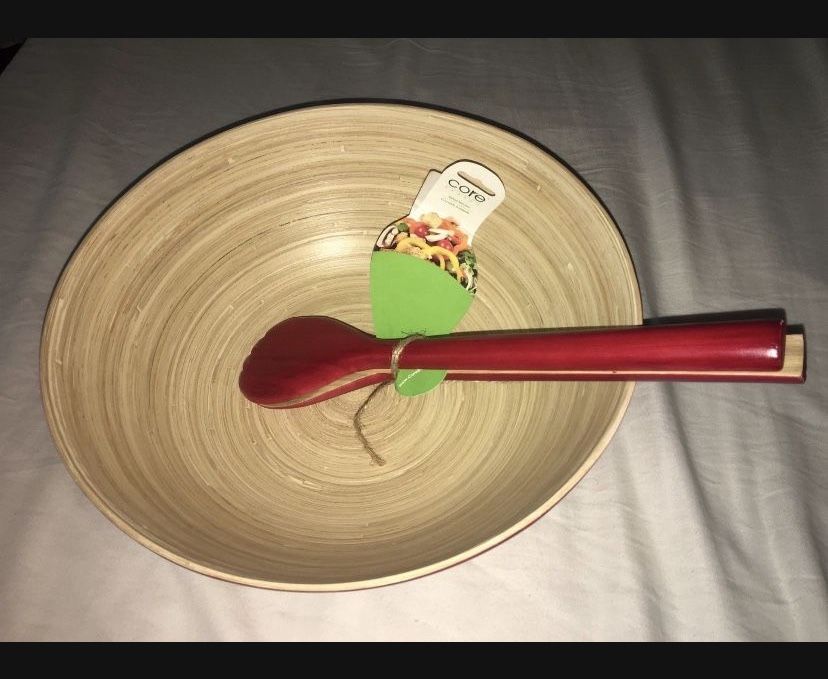 Brand New Red Bamboo Bowl Salad Servers Spoon Fork from Nordstrom