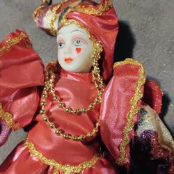 Vintage Porcelain Harlequin Jester Doll