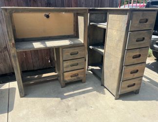 Desk & Bookshelf  Set - Matching Rustic Wood Furniture, Good Condition