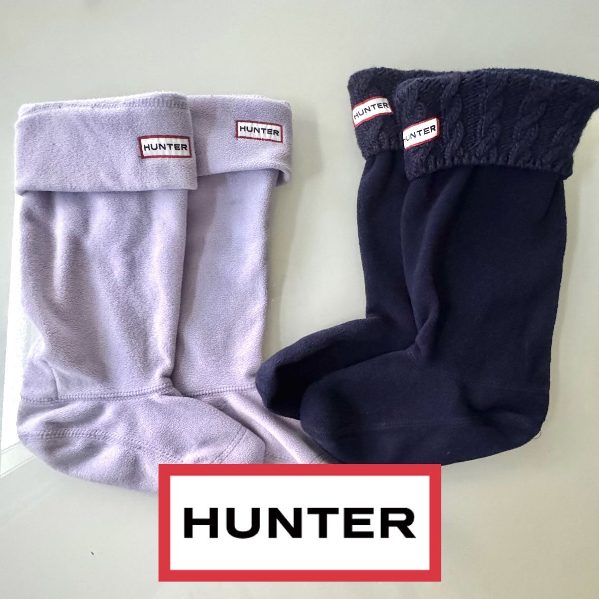 Like New - Hunter Boot Liner Socks Fleece Knitted (Lilac And Dark Navy) Original Rainboots