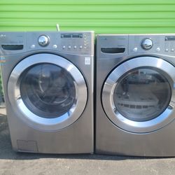 LG Front Loading Washer And Stackable Gas Dryer Set In Stainless Steel 