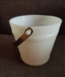 Milk glass vintage Bucket with brass handle 5 " h