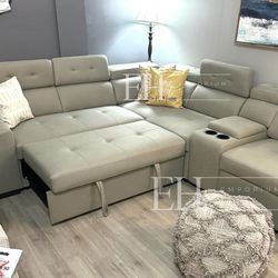 3-Piece Large Sectional with Adjustable Headrests, Sleeper