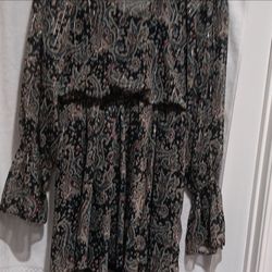Paisley Print Long Sleeve Midi Dress Size L