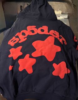 Sp5der Navy Blue Star Hoodie medium