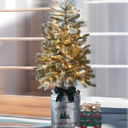 Vintage Milk Can Pre-Lit Topiary (Galvanized) Christmas Decor