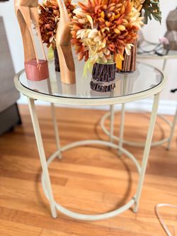 Round Glass Top Metal Side Table set of 2