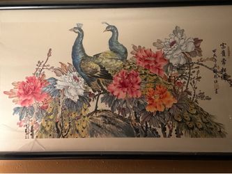 Hand Painted Peacocks on Silk 36” x 70”