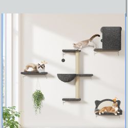 Wooden Cat Wall Shelves 5-in-1 Modern Climbing Wall Furniture Set for Cats with Scratching Posts, Cat Bed & Sofa, Space-Saving Perch for 16" Drywall, 
