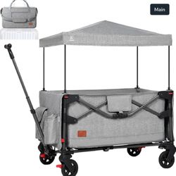 EVER ADVANCED Foldable into Bag Travel Wagon Stroller for 2 Kids & Cargo, Collap