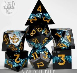 Star Belt Blue Handmade Sharp Edge 7pc RPG Dice Set