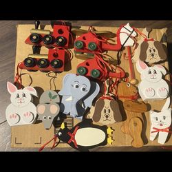 14 Vintage Wooden Christmas Ornaments 