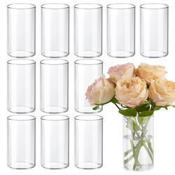 TBWIND 12pcs Glass Cylinder Vases For Centerpieces, 6 Inch Clear Flower Vases For Wedding Decorations And Indoor Home Decor, Hurricane Candle Holder F