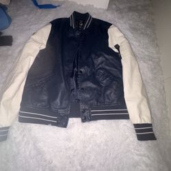 Medium Navy Blue Leather Jacket 