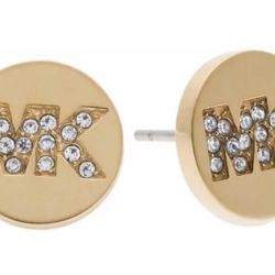 Michael KORS GOLD round pave crystal stud earrings