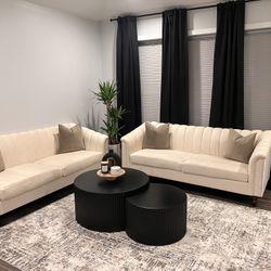Beige Velvet Sofa Set