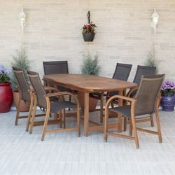 BRAND NEW 7 Piece 100% FSC Solid Hardwood Patio Extendable Dining Set