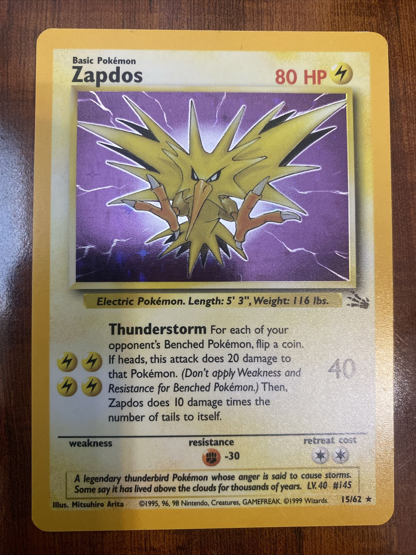 Pokemon Zapdos 15/62 Fossil Holo Rare Unlimited NM!⚡️