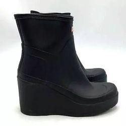Hunter Women's Black Waterproof Pull On Wedge Rain Rubber Boots - Size US 9