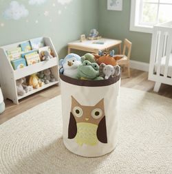 New Whitmor Kids Canvas Storage Bin Hamper Tote Laundry Bag Brown Owl Designer