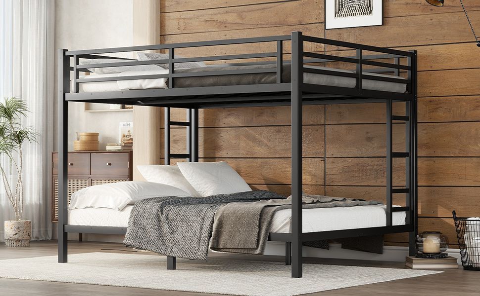 Metal Queen over Queen Bunk Bed for Teens and AdultsSpace Saving/Noise Reduced/No Box Spring Needed Black